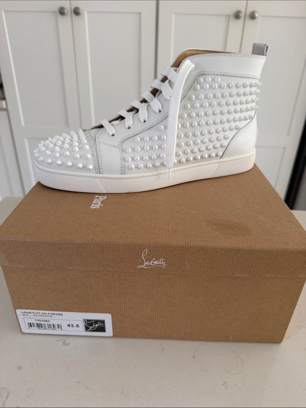 Christian Louboutin White Spiked High-Top Sneaker